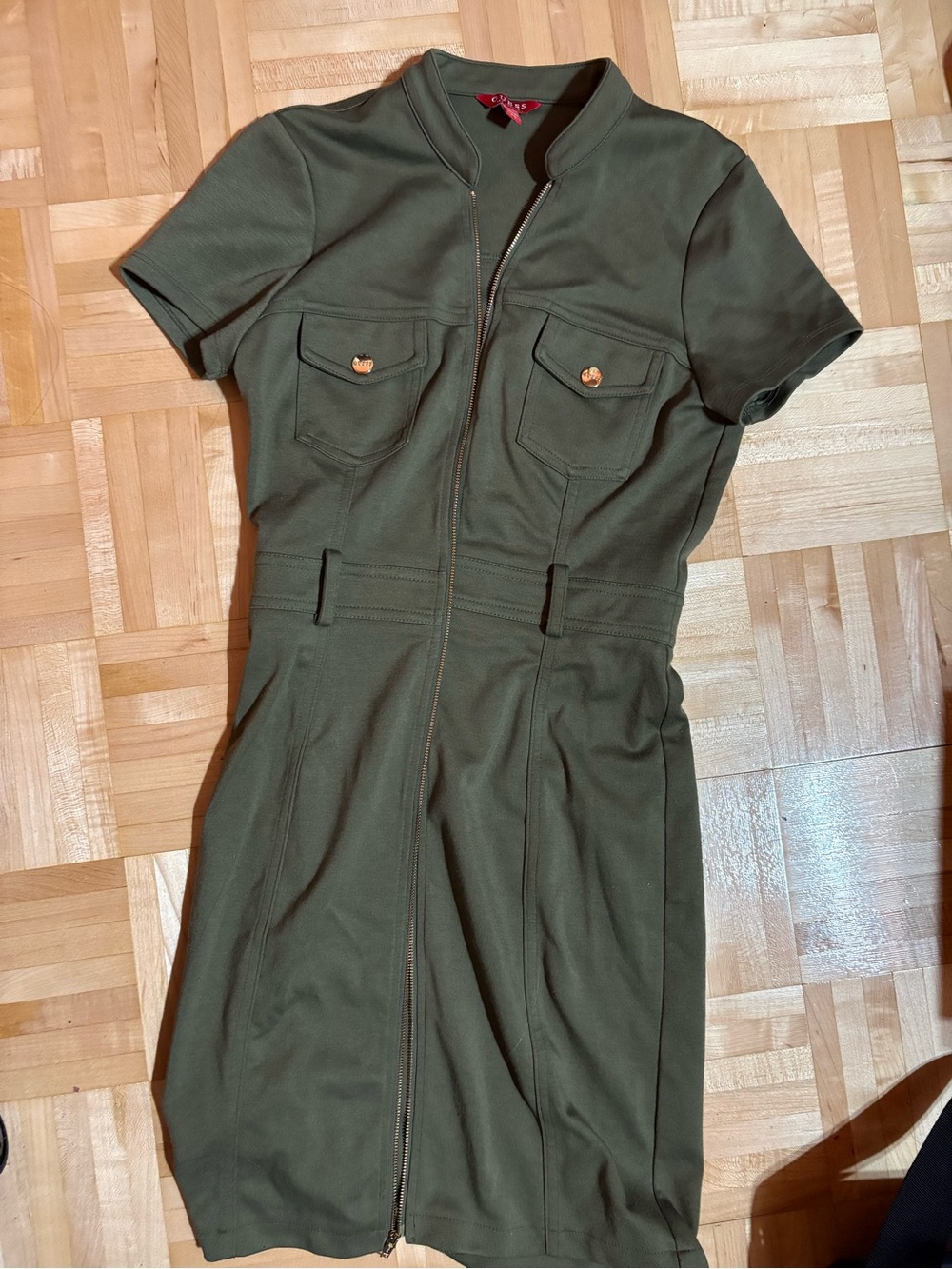 Guess Olive Green Short-Sleeve Zip Front Mini Dress